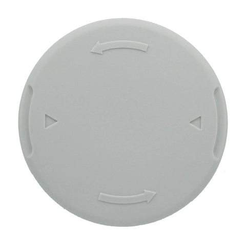 One Plus Replacement Spool Cap for Cordless Trimmers in gray plastic, compatible with Ryobi 18V 24V 40V, top view with directional arrows.