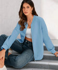 Trendy Long Sleeve Full Zip Sweatshirt Bomber Jackets For Teen Girls Blue Lightweight Soft And Stretchy Loose Fit Size Small