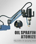 Pro Grade Electric Tapping Machine With Auto Oil Sprayer showing adjustable oil spray atomizer for metalworking tasks.