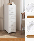 White mobile metal filing cabinet with lock and wheels, shown under desk, dimensions highlighted, ideal for home office storage.