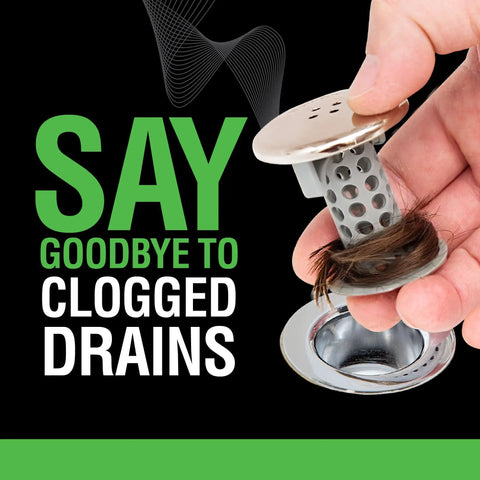 Revolutionary Inside Sink Drain Protector and Hair Catcher Nickel Edition shown catching hair