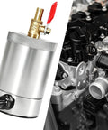 Premium 300ml Aluminum Catch Can With Baffle Plate Design, installed with engine components for optimal oil separation.