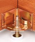 Close-up of Eight Adjustable Furniture Feet Set For Leveling On Uneven Floors No Wobble with metal bracket and threaded post