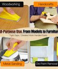 Pro Grade Micro Detail Sander Kit used for woodworking, handicrafts, metal sanding, and old paint removal in various projects