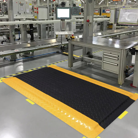 Heavy Duty Anti Fatigue Floor Mat for Industrial Workshops and Garages, 3 by 5 Feet, 15/16 Inch Thick Diamond Plate installed in workshop