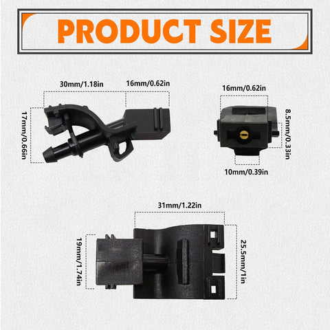 Front Windshield Washer Nozzle Kit Compatible With Toyota Highlander 2007-2023 Corolla 2006-2023 size dimensions shown