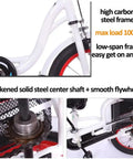 Close-up of Three Wheel Cruiser Tricycle high carbon steel frame, red spoked wheels, and thickened solid steel center shaft