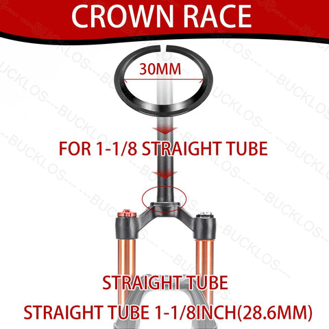 1-1/8 Inch Threadless Bike Headset showing 30mm crown race and 28.6mm straight steerer tube, ideal for MTB and road bikes.