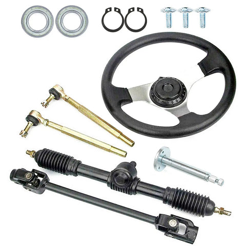 Steering Wheel and Rack Pinion Kit for 110cc Go Karts ATVs Buggy Quads, 300mm wheel, 320mm adjustable shaft, durable tie rod end