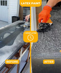 Before and after of Heavy Duty Paint Varnish Remover Gel Strips Epoxy and Wood Stains from furniture and decks fast.