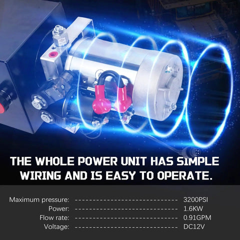 8 Quart Hydraulic Power Unit With 12V DC Electric Pump Double Acting Pump Max 3200 PSI Built For Real Heavy Lifting On Dump Trailers This Workhorse Lifts 3 To 5 Tons Durable Metal Tank