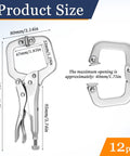 12 Piece Heavy Duty C Clamp Locking Pliers Set 6 Inch Vise Grip With Swivel Pads Adjustable Welding Pliers Size Measurements
