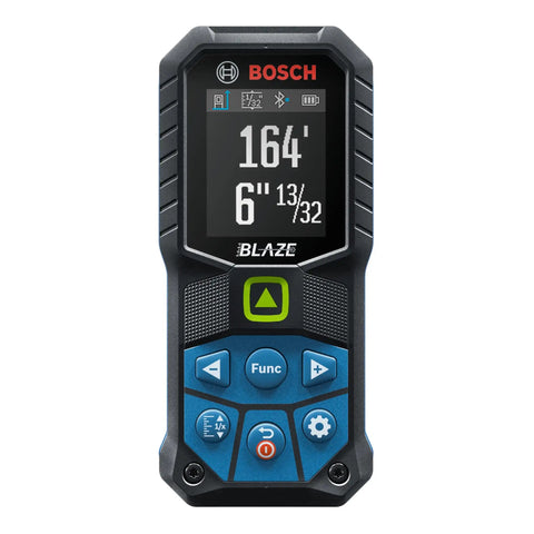 Front view of Blaze Green Beam Laser Distance Measure With 165 Foot Range And One Sixteenth Inch Accuracy Backlit Color Display