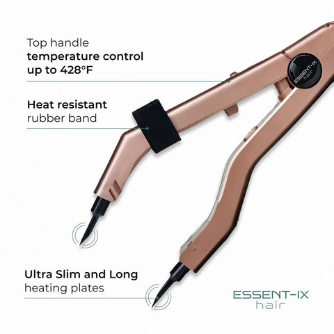 Pro Grade Keratin Fusion Tool For Hair Extensions With Slim Long Heating Plates Adjustable Temperature Rapid Heat Up Rose Gold