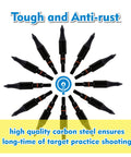 Circular display of twelve 150 grain 5 16 inch screw in archery arrow tips with 8 32 thread CNC precision for bows