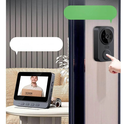 Smart Video Doorbell With 4.3 Inch Display, Bluetooth Doorbell Camera, 2 Way Audio Intercom, 8MP 1080P HD Night Vision shown during use.