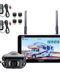 Wireless 1080P Backup Camera Monitor With Built In RV Tire Pressure Monitoring System TPMS Four Sensor Kit for RVs, Trucks, and Campers.