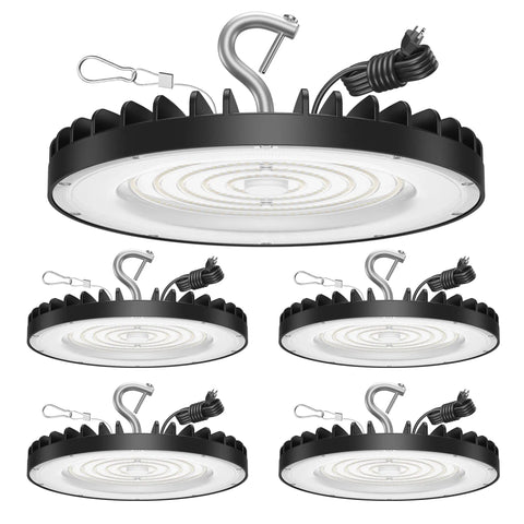 4 Pack UFO LED High Bay Light 200W with 6000K Daylight, 30000 Lumens, IP65 Waterproof, ceiling-mounted shop lights with US plug
