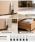 No Sweat Six Pack Mini Rigid Caster Wheels Low Profile Silver Smooth Rollers Fixed Non Swivel Furniture Gliders installed on furniture.