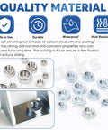 Kickass 220 Piece M3 M4 M5 Self Clinching Nuts Kit Crafted From 304 Stainless Steel round head nuts arranged on a surface.