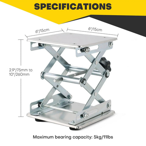 Rock Solid 6X6 Laboratory Lift Table With Easily Cranked Scissor Stand Platform Built Tough Stainless Steel Base, adjustable height 2.9" to 10".