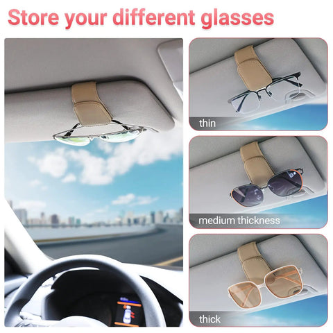 Nifty Beige Sunglass Holder For Car Sun Visor That Snaps Right On To Keep Your Shades Tickets And Spare Cash Securely Stowed During Daily Commutes Or Weekend Road Trips Always, showing different glass thicknesses.