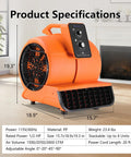 Heavy Duty 1/2 HP Air Mover Delivers 2600 CFM, Portable Blower For Carpets, Floors And More, 3 Speed Settings displayed indoors