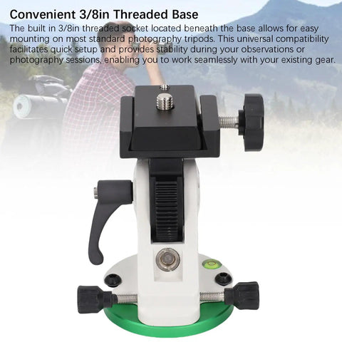 Easy Setup Equatorial Mount Base For Telescopes With Three Eighths Inch Thread, sturdy aluminum, on green support for photography