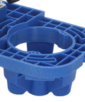 Close-up of the Premium Plus Hinge Opening Locator Tool for 35mm woodworking, showing the blue plastic base and adjustable ring.