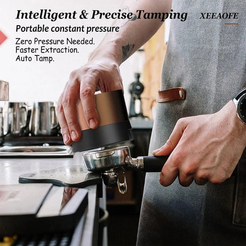 Premium Heavy Duty 58mm Espresso Distribution Tool With Adjustable Pressure Settings And Solid Stainless Steel Build That Kicks Your Daily Grind Into High Gear For Consistent Tight Shots And Smooth Morning Brews Always in use for espresso tamping.