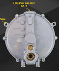 Low Pressure Gas Regulator KN 039-122 Garretson Style Converter front view showing inlet and gas out labels for small engines.