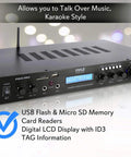 Bluetooth Home Theater Receiver With 200W 5 Channels Sub Out Karaoke Ready Dual Mic Wireless Streaming USB SD MP3 Player RCA Input FM Radio LCD Display PDA7BU