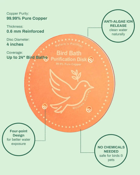 Pure Copper Bird Bath Purification Disc Solar Powered Heater Deicer For Outdoor Bird Baths And Fountains, Rust Resistant Disc