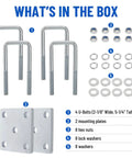 Square U Bolt Kit For Trailer Leaf Springs And Boat Trailers, Heavy Duty Zinc Coated, includes U bolts, plates, nuts, washers.
