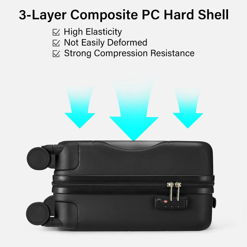 Side view of a 16 Inch Underseat Carry On Luggage With Wheels Hard Shell Mini Suitcase For Airline Travel TSA Approved