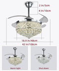 Smooth Operator 42 Inch Dimmable Crystal Retractable Fandelier With Remote And Invisible LED Panel Lighting dimensions and features