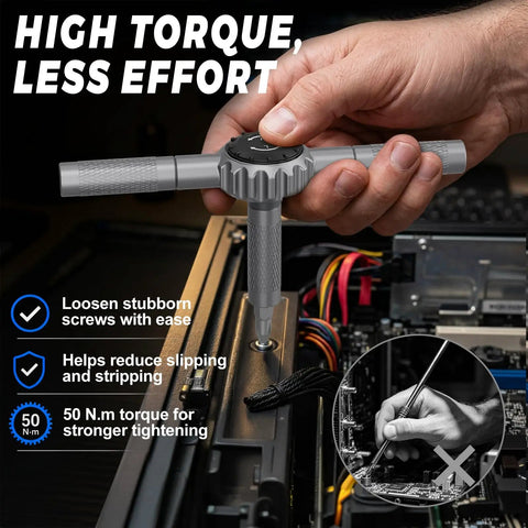 Top Shelf 67 In 1 Ratcheting Screwdriver Set With Badass High Torque Drive And Flexible Hand Grip Built Tough for loosening screws.