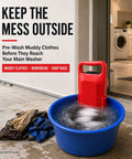 Heavy Duty Portable Washing Machine With Five Gallon Bucket Stand manual crank washing gear in blue bucket outdoors.