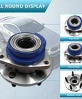 Swap Ready Front Wheel Hub Bearing Assembly 513203 Fits Buick Allure Century Lacrosse Regal Rendezvous Impala Monte Carlo Venture Pontiac Aztek Grand Prix Montana Without ABS, displayed in top, front, and bottom views.