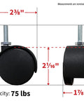 2 Inch Twin Wheel Office Chair Caster With 5 16 Inch Threaded Stem Diameter 75 Lb Load Capacity Per Caster Black Swivel Wheel