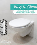 Black Free Standing Toilet Paper Holder Stand With 3 Roll Capacity Vertical Dispenser beside toilet