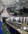 Portable Soldering Fume Extractor With Flexible Nylon Hose And Dual Wing Clamps setup on workbenches in a factory for toxic smoke capture.