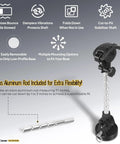 Electric trolling motor stabilizer mount with low-profile base and screws; includes extra adjustable aluminum rod