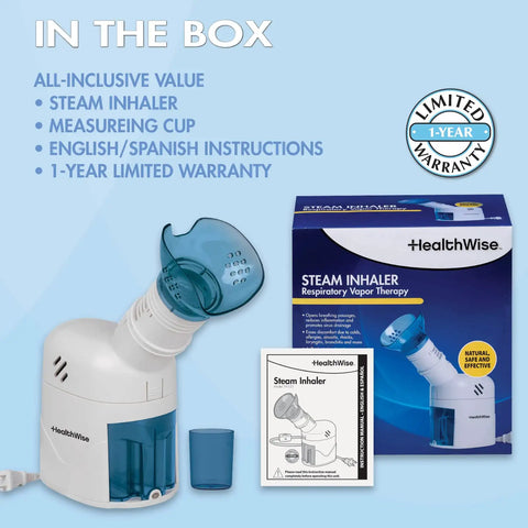 All In One Steam Inhaler And Facial Steamer For Respiratory Relief From Sinus Pressure, includes box and instruction manual
