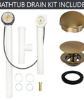 Heavy Duty 35 Inch Cable Drive Bathtub Drain Trim Kit Featuring A Rock Solid Brass Rotary Overflow Knob And Dang Smooth Pop Up Stopper With Built In Strainer Plus Straight Shot Poly Tubular Pipes In Real Nice Champagne Bronze including pipes and fittings.