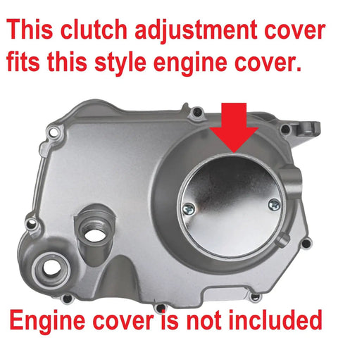 Hardcore Right Side Round Engine Clutch Cover Plate With Screws Fits 110cc 125cc, showcasing silver steel alloy design.