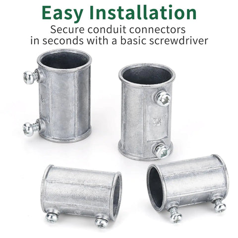 20 Piece Three Quarter Inch EMT Conduit Fittings Set For Connecting Pipes with easy installation shown in metal pieces