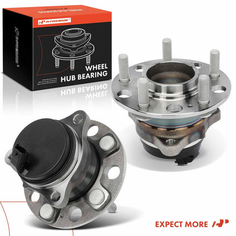 Beefed Up Two Rear Wheel Bearing And Hub Assemblies With ABS And Five Lug For Hyundai Elantra N 2022 2023 Kona N 2022 2023 Sonata 2020 2023 And Kia K5 2021 2023 High Load Capacity Wheel Hub Replacement shown with packaging.