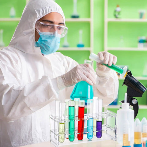 Scientist using Two Piece Acrylic Test Tube Holder Rack With 12 Socket Vial Stand, Clear Lab Organizer in lab