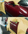 Pre Taped Masking Paper For Painting 12 Inch By 50 Foot 2 In 1 Tape And Drape Painters Paper Roll applied on car for auto body work